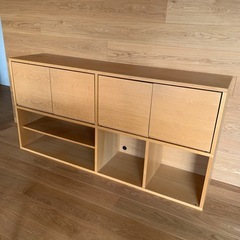 無印良品 キャビネット オーク材 収納棚 扉付き TVボード 可...