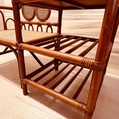 【レトロ】JF0301　ラタンの台付きベンチ　ラタン(籐)のベンチの画像