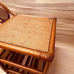 【レトロ】JF0301　ラタンの台付きベンチ　ラタン(籐)のベンチの画像