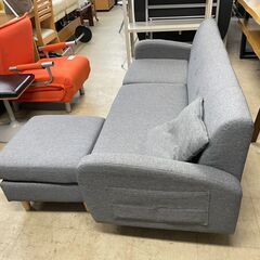 3人掛けソファ　No.606　布張りソファ　グレー　オットマン付き　【リサイクルショップどりーむ荒田店】