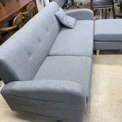 3人掛けソファ　No.606　布張りソファ　グレー　オットマン付き　【リサイクルショップどりーむ荒田店】