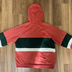 古着パーカー　スウェット　ピンク×グリーン　ビッグサイズの画像