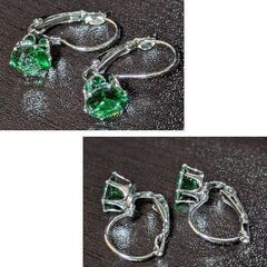 大粒ラインストーンフックピアス（新品）エメラルドグリーン/おすすめの画像