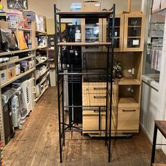 伸縮ランドリーラック（ブラック）可動棚×２、バスケット×２付きの画像