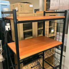 伸縮ランドリーラック（ブラック）可動棚×２、バスケット×２付きの画像