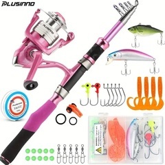 PLUSINNO 女性用伸縮式釣り竿とリールのコンボ、スピニング釣り竿、女性専用設計の釣り竿の画像