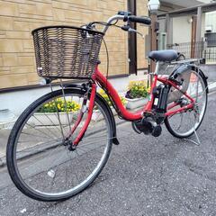 電動アシスト自転車　高年式！　ヤマハPASナチュラ　26インチ レッド　バッテリー8.7Ah 充電器付きの画像