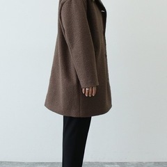 美品 レディース  チェスターコート ツイード ミドル丈もこもこコート モカ ブラウン M アウターの画像