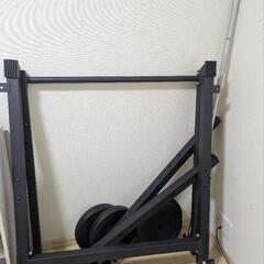 【少し分解しました】懸垂 懸垂マシン 懸垂器具 鉄棒 チンニング ぶら下がり健康器 ベンチプレス 改良モデル バーベルスタンド ハーフラック バーベルラック ベンチプレスラック　バーベルシャフト　プレート　付きの画像