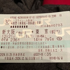急ぎ本日　新大阪→東京新幹線