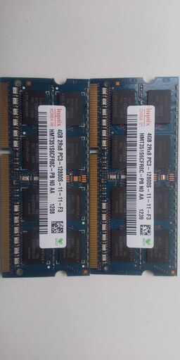ノートパソコンメモリ DDR3-1600 (PC3-12800) 4G 二枚セット ジャンク扱い