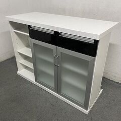 ニトリ バーカウンター パース 幅135 エナメルUV塗装 ホワイト シンプルモダン 食器棚 キッチン ダイニング 中古家具 店頭引取歓迎 R8916の画像