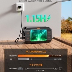 新品未開封 ELB ポータブル電源 定格2200W 瞬間最大3600W リン酸鉄T1 PRO ①の画像
