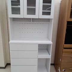 ★ジモティ割あり★  食器棚 ホワイト W91×D41×H182 クリーニング済み TC6589