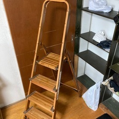 山善　アルミ4段木目調脚立