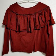 【激安!!】フリルカットソー Mサイズ ディスコート 茶 トップス レディース 長袖Tシャツの画像