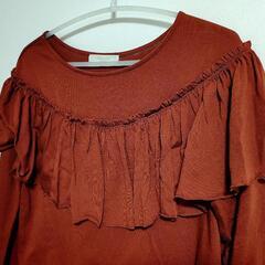 【激安!!】フリルカットソー Mサイズ ディスコート 茶 トップス レディース 長袖Tシャツの画像