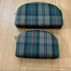 ポーチ5点セット　緑　グリーン　格子柄　チェック　新品の画像