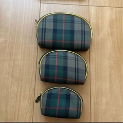 ポーチ5点セット　緑　グリーン　格子柄　チェック　新品の画像