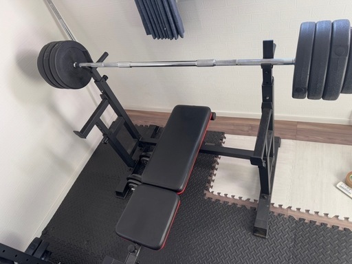 セーフティ付きベンチプレス(ベンチとダンベル二つ付き)