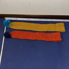 ワンコのマフラー　ポンポン付き #スヌード オレンジ・イエロー