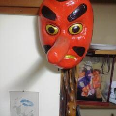 木彫り 天狗 面 大型 高さ53cm ですの画像