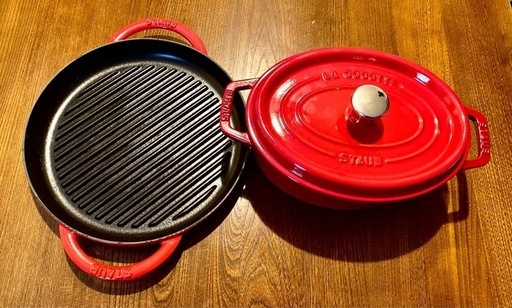 STAUB  ココットオーバル23cm  チェリー 美品とピュアグリル26 cm チェリー 美品のセット