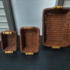 大至急取引希望★ラタン★編みカゴ★バスケット★３点セット★中古
