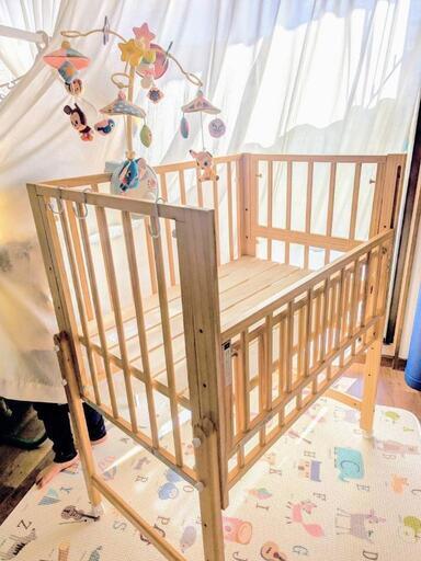 【お渡し先決まりました】ミニサイズ トール Wオープン ベビーベッド ナチュラル　大和屋