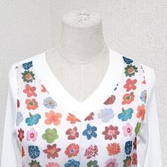 アナイ Vネック長袖ニット トップス 花柄レース ホワイト 綿混 36 S レディースの画像