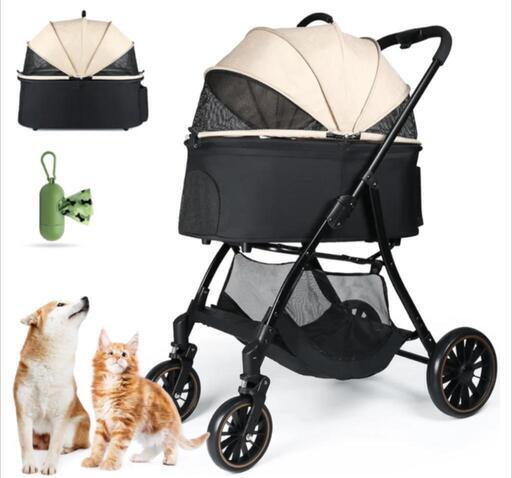 キャンプ 散歩 おでかけ用品 猫犬兼用 多頭 収納簡単 取り外し可能 組み立て簡単 多機能 通気性が良い 後輪ブレーキ付 飛び出し防止 コンパクト 前輪360°回転 ４輪 耐荷重30KG ペットバギー ペットキャリーカート 犬用ベビーカー ワンタッチ 折り畳み
