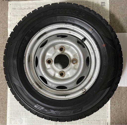 145/80/r12 スタットレスタイヤ+鉄チンホイール4本セット