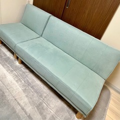 【決まりました】ソファーベット 3人掛け 折りたたみ 北欧 ソファベッド オットマン リクライニング ローソファ ターコイズブルー 