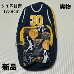 新品　筆箱　ペンケース　バスケット　プリント　ネイビー　バッグ　...