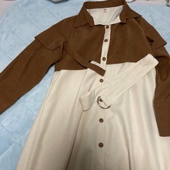ブラウンクリーム色シャツワンピース