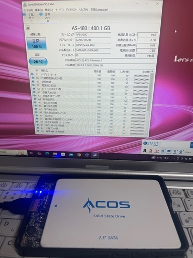 【ほぼ未使用】2.5インチSSD 480GB SATA III 高速データ転送⑨