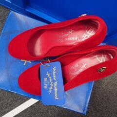Vivienne×melissa ベロアハイヒールパンプス(赤)24.5cmの画像
