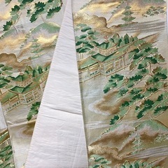 袋帯 金色 銀色　塔、寺、山、雲模様　上質　刺繍　骨董品　コレクションの画像