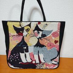 可愛い 猫柄 ゴブラン織り バッグの画像