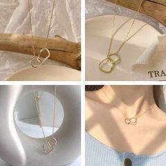 オーバル/ダブルリングゴールドネックレス（新品）の画像