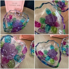 昭和レトロ　SHOEI ハート型ガラス置物　フラワー薔薇の画像
