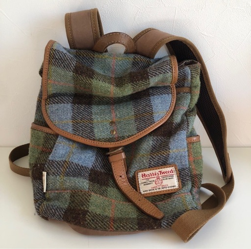 【中古品】Harris Tweed ハリーツイード リュック レディース チェック柄 グリーン系 服飾小物 鞄