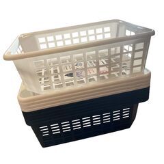 積み重ねできる収納バスケット 収納ケース ホワイト ブラック 10点まとめ売り 12203の画像