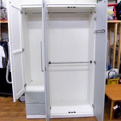 マルミツ ワードローブ 幅120cm 姿見 鏡 エナメル ホワイト チェスト タンス 収納 衣類収納 箪笥 大型  札幌市 厚別区の画像