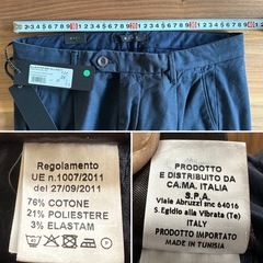 メンズパンツ イタリア 新品 ウエスト76cm股下74cm 紺色 綿ポリ素材の画像