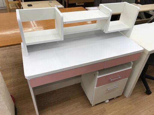 ★ジモティ割あり★  学習机 ホワイト/ピンク H102×W100×D45 クリーニング済み KJ7465
