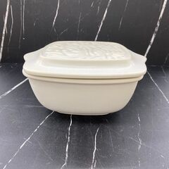 国産　耐熱セラミックおひつ レリーフ 黒釉の画像