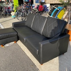 合皮　3人掛けソファー　オットマン付き