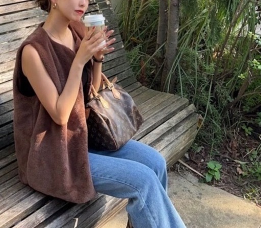 購入価格9800円　新品　ファー　ベスト　ブラウン　トップス　powantolune patra mellowneon