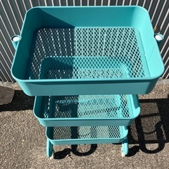 収納ワゴン 収納ラック　キッチンワゴン デスクサイドワゴン バスケットワゴン 作業ワゴン スチールワゴン オムツ収納 収納ワゴン ターコイズブルー の画像